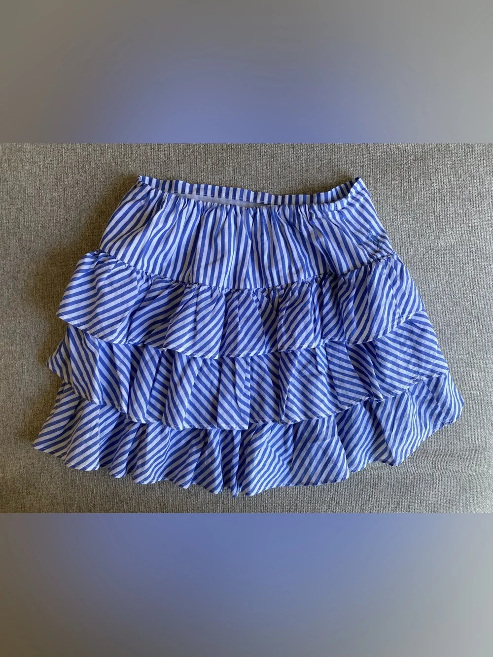 Ralph Lauren Blue and White Striped Ruffle Mini Skirt